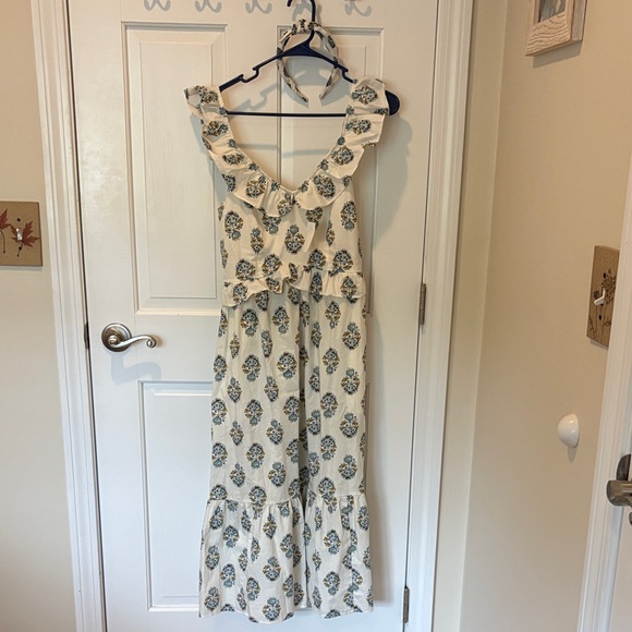 J. Crew Factory Dresses & Skirts - J. Crew Ruffled V-Neck Floral Maxi Dress in Cream and Blue